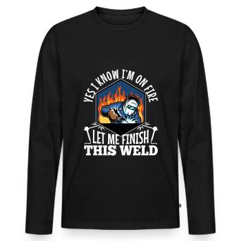 Yes i know im on fire welding - Men's Premium Organic Long Sleeve Shirt - black - Front - Nico (187cm)