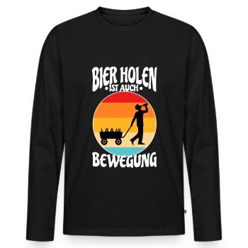 Bier holen ist auch Bewegung - Männer Premium Bio Langarmshirt - Schwarz - Vorne - Nico (187cm)