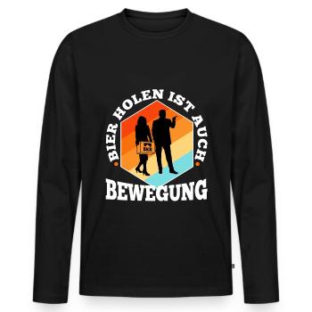 Bier holen ist auch Bewegung - Männer Premium Bio Langarmshirt - Schwarz - Vorne - Nico (187cm)