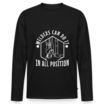 Welders can do it in all positions - Männer Premium Bio Langarmshirt - Schwarz - Vorne - Nico (187cm)