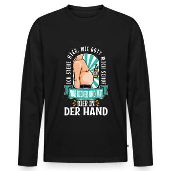 I stand here as God created me. Only thicker - Men's Premium Organic Long Sleeve Shirt - black - Front - Nico (187cm)