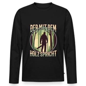 Der mit dem Holz spricht - Männer Premium Bio Langarmshirt - Schwarz - Vorne - Nico (187cm)