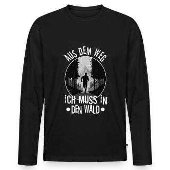 Aus dem weg ich muss in den Wald - Männer Premium Bio Langarmshirt - Schwarz - Vorne - Nico (187cm)