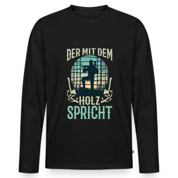 Der mit dem Holz spricht - Männer Premium Bio Langarmshirt - Schwarz - Vorne - Nico (187cm)