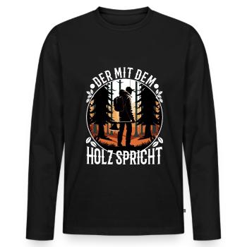 Der mit dem Holz spricht - Männer Premium Bio Langarmshirt - Schwarz - Vorne - Nico (187cm)