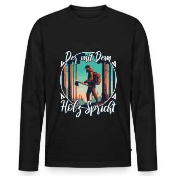 Der mit dem Holz spricht - Männer Premium Bio Langarmshirt - Schwarz - Vorne - Nico (187cm)