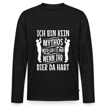 Kein Mythos mich gibt es nur wenn ihr Bier da habt - Männer Premium Bio Langarmshirt - Schwarz - Vorne - Nico (187cm)