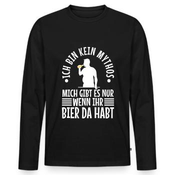 Kein Mythos mich gibt es nur wenn ihr Bier da habt - Männer Premium Bio Langarmshirt - Schwarz - Vorne - Nico (187cm)