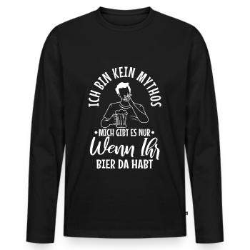 Kein Mythos mich gibt es nur wenn ihr Bier da habt - Männer Premium Bio Langarmshirt - Schwarz - Vorne - Nico (187cm)