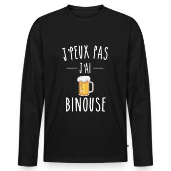 je peux pas j'ai binouse - T-shirt manches longues Premium bio Homme - noir - Devant - Nico (187cm)
