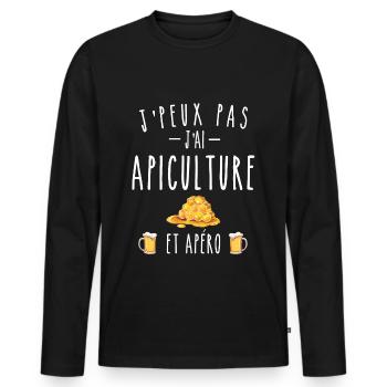 j'peux pas j'ai apiculture et apéro - T-shirt manches longues Premium bio Homme - noir - Devant - Nico (187cm)