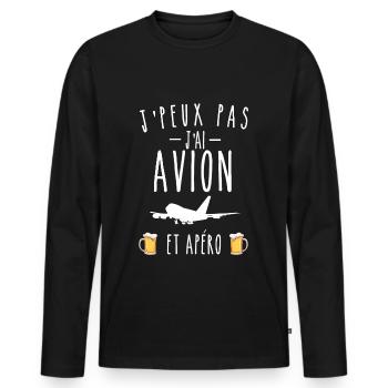 j'peux pas j'ai avion et apéro - T-shirt manches longues Premium bio Homme - noir - Devant - Nico (187cm)