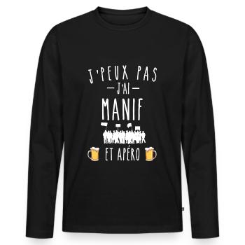 j'peux pas j'ai manif et apéro - T-shirt manches longues Premium bio Homme - noir - Devant - Nico (187cm)