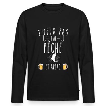 pêche et apéro - T-shirt manches longues Premium bio Homme - noir - Devant - Nico (187cm)