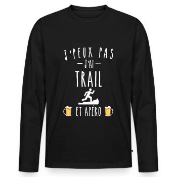 trail et apéro - T-shirt manches longues Premium bio Homme - noir - Devant - Nico (187cm)
