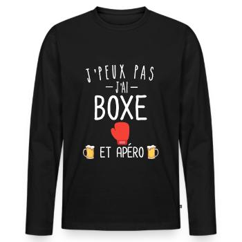 Je peux pas j'ai boxe et apéro - T-shirt manches longues Premium bio Homme - noir - Devant - Nico (187cm)