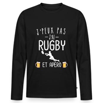 Je peux pas j'ai rugby et apéro - T-shirt manches longues Premium bio Homme - noir - Devant - Nico (187cm)