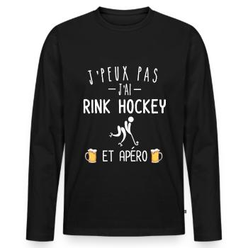 je peux pas j'ai rink hockey et apéro - T-shirt manches longues Premium bio Homme - noir - Devant - Nico (187cm)