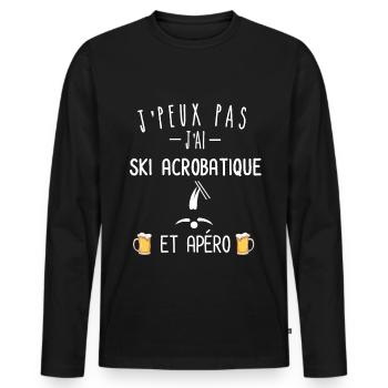 je peux pas j'ai ski acrobatique et apéro - T-shirt manches longues Premium bio Homme - noir - Devant - Nico (187cm)