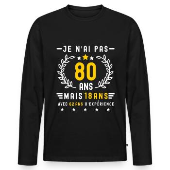 cadeau anniversaire 80 ans 18 expérience - T-shirt manches longues Premium bio Homme - noir - Devant - Nico (187cm)