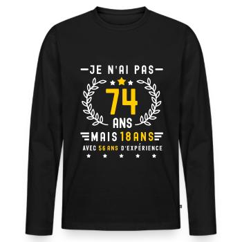 cadeau anniversaire 74 ans 18 expérience - T-shirt manches longues Premium bio Homme - noir - Devant - Nico (187cm)