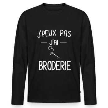 je peux pas j'ai broderie - T-shirt manches longues Premium bio Homme - noir - Devant - Nico (187cm)