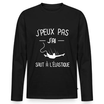 je peux pas j'ai saut à l'élastique - T-shirt manches longues Premium bio Homme - noir - Devant - Nico (187cm)