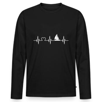 Heartbeat sailboat sailing saying gift Fun - Men's Premium Organic Long Sleeve Shirt - black - Front - Nico (187cm)
