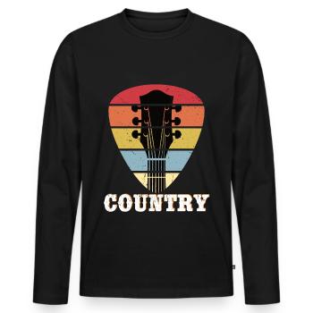 Country Music Guitar Retro Vintage Plektrum - Men's Premium Organic Long Sleeve Shirt - black - Front - Nico (187cm)