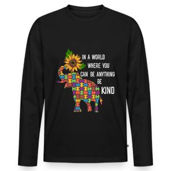 You Can Be Anything Be Kind - Eléphant Tournesol - T-shirt manches longues Premium bio Homme - noir - Devant - Nico (187cm)