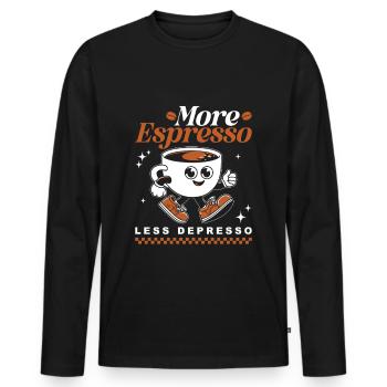 More Espresso Less Depresso Coffee - Männer Premium Bio Langarmshirt - Schwarz - Vorne - Nico (187cm)