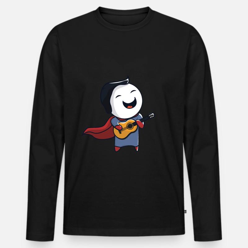 Superheld mit Gitarre - Männer Premium Bio Langarmshirt - Schwarz