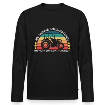 Papy tracteur humour fête des pères cadeau vintage - T-shirt manches longues Premium bio Homme - noir - Devant - Nico (187cm)