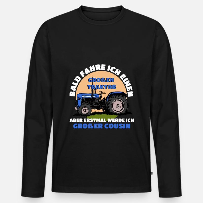 Großer Cousin Traktor - Männer Premium Bio Langarmshirt - Schwarz