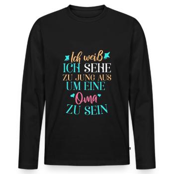 Ich weiß, ich sehe zu jung aus, um Oma zu sein - Männer Premium Bio Langarmshirt - Schwarz - Vorne - Nico (187cm)