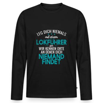 zug, lokomotive, zugführer, geschenk, eisenbahn - Männer Premium Bio Langarmshirt - Schwarz - Vorne - Nico (187cm)