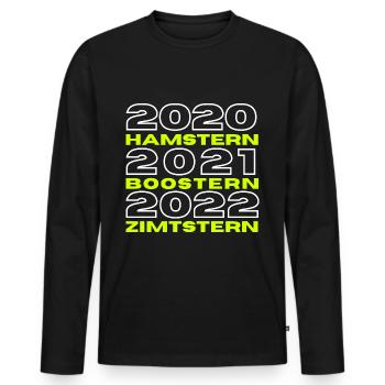 2020 Hamstern 2021 Boostern 2022 - Männer Premium Bio Langarmshirt - Schwarz - Vorne - Nico (187cm)