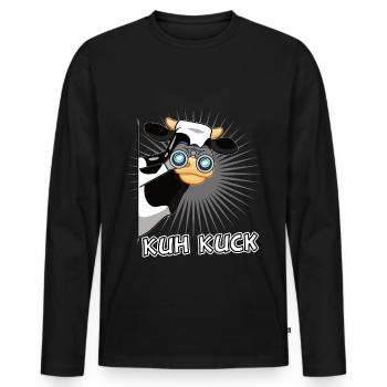Kuh Kuck - Kühe und lustige Vögel Geschenk - Männer Premium Bio Langarmshirt - Schwarz - Vorne - Nico (187cm)
