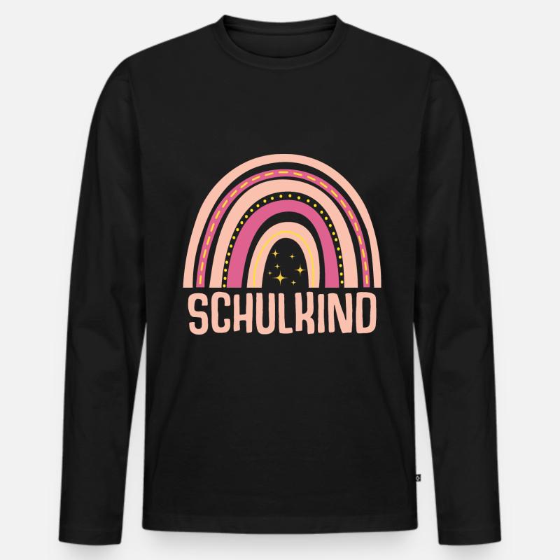 Regenbogen Schulkind Schulanfang Mädchen - Männer Premium Bio Langarmshirt - Schwarz