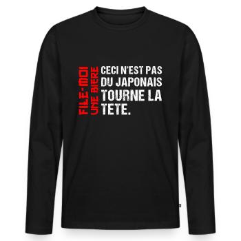 Ceci n' est pas du Japonais humour bière cadeau - T-shirt manches longues Premium bio Homme - noir - Devant - Nico (187cm)