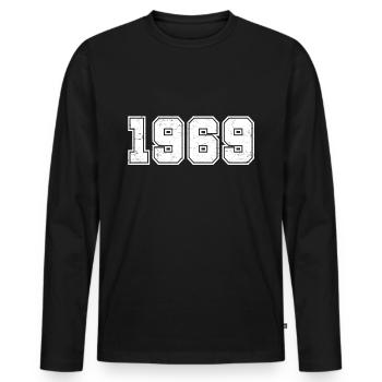 1969 année de naissance - retro college - T-shirt manches longues Premium bio Homme - noir - Devant - Nico (187cm)