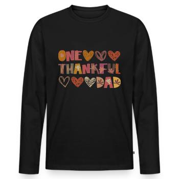 Thankful Dad Papa Herbst Blätter Dankbarkeit - Männer Premium Bio Langarmshirt - Schwarz - Vorne - Nico (187cm)