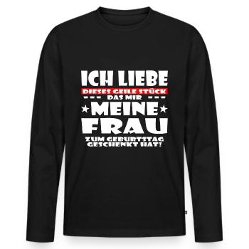 ICH LIEBE MEINE FRAU - Männer Premium Bio Langarmshirt - Schwarz - Vorne - Nico (187cm)