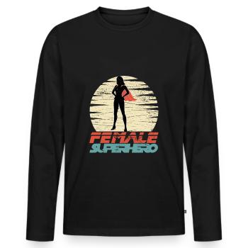 Fille puissance héroïne féministe super maman dessin animé - T-shirt manches longues Premium bio Homme - noir - Devant - Nico (187cm)