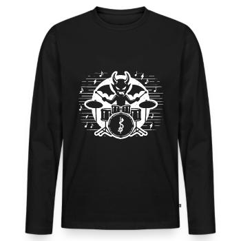 Devilish Drummer Design - Men's Premium Organic Long Sleeve Shirt - black - Front - Nico (187cm)
