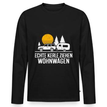 Happy Camper - Coole Sprüche für Outdoor-Enthusias - Männer Premium Bio Langarmshirt - Schwarz - Vorne - Nico (187cm)
