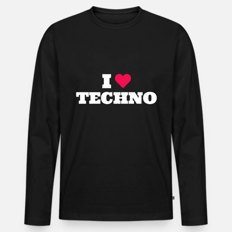 I Love Techno - Männer Premium Bio Langarmshirt - Schwarz