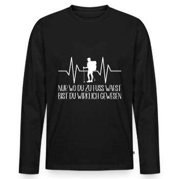 Wandern Geschenkidee Wanderer Berge Trekking - Männer Premium Bio Langarmshirt - Schwarz - Vorne - Nico (187cm)