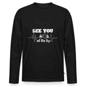 Lustiges Outdoor Outfit für Wanderer - Männer Premium Bio Langarmshirt - Schwarz - Vorne - Nico (187cm)