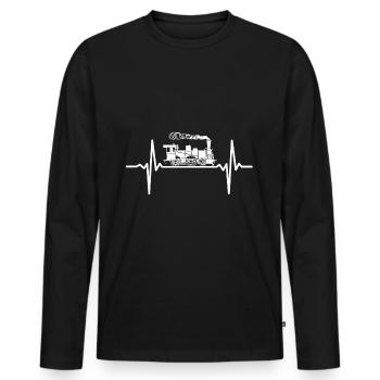 Impulsion de chemin de fer de rythme cardiaque de locomotive à vapeur ECG - T-shirt manches longues Premium bio Homme - noir - Devant - Nico (187cm)